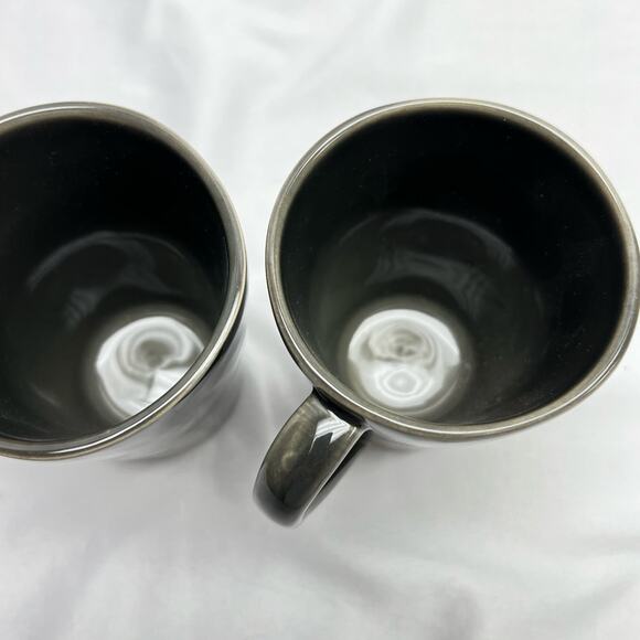 Crate & Barrel Portugal Rustic Ceramic Coffee Cups Dark Gray (2) - Picture 3 of 7
